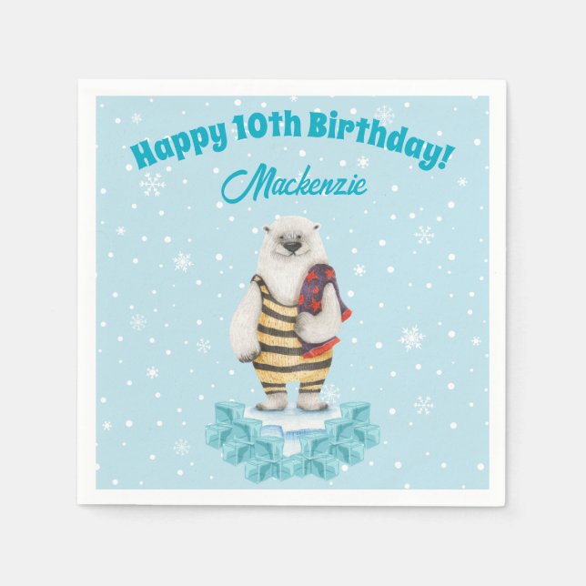 Polar Bear Winter Bassäng Barns födelsedag Party Pappersservett (Framsidan)