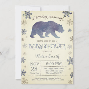 Polar Bear Winter Blue Boy Babyskon Snowflake Inbjudningar