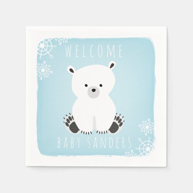 Polar Bear Winter Blue Boy Shower Pappersservett (Framsidan)