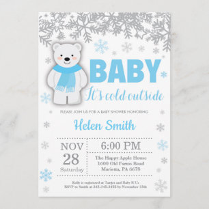 Polar Bear Winter Blue Boy Shower Snowflake Inbjudningar