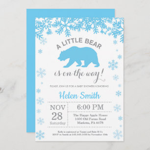Polar Bear Winter Blue Boy Shower Snowflake Inbjudningar