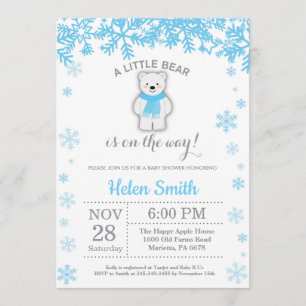 Polar Bear Winter Blue Boy Shower Snowflake Inbjudningar