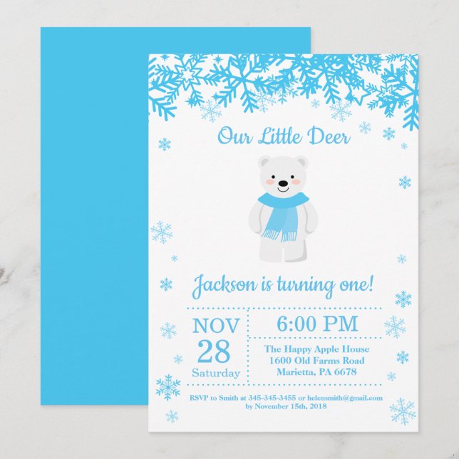 Polar Bear Winter Boy Birthday-inbjudan Inbjudningar (Fram/baksida)
