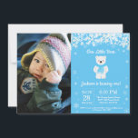 Polar Bear Winter Boy Birthday Photo Inbjudningar<br><div class="desc">Polar Bear Winter Boy Birthday-inbjudan med anpassningsbar-foto. Vit snöflummel. Boy Födelsedagsfest inbjudan. Winter Helgdag Bday. Första födelsedag. 1:a andra tredje fjärde femtonde 6e, åttonde nionde tionde elfte elfte elfte 12:e, 13:e 14:e femtonde, oavsett ålder. Blåbakgrund. Om du vill ändra mallen ytterligare klickar du på knappen "Anpassa" och användor verktyg som...</div>