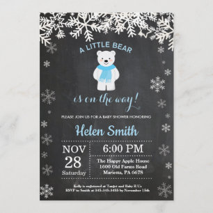 Polar Bear Winter Boy Shower Chalkboard Inbjudningar