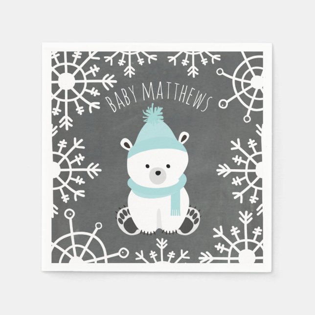 Polar Bear Winter Boy Shower Napkins Pappersservett (Framsidan)