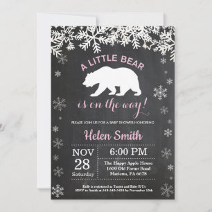 Polar Bear Winter Girl Baby Shower Chalkboard Inbjudningar