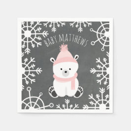Polar Bear Winter Girl Baby Shower Napkins Pappersservett