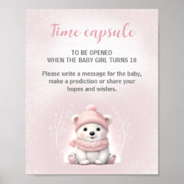 Polar Bear Winter Girl Baby Shower Time Capsule Poster
