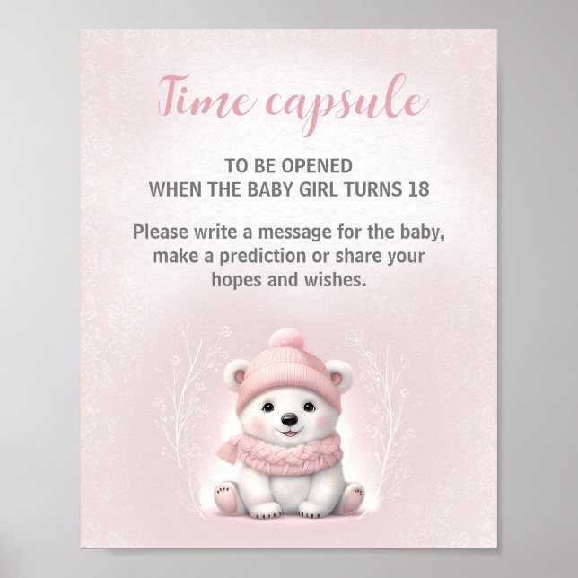Polar Bear Winter Girl Baby Shower Time Capsule Poster (Framsidan)