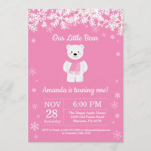 Polar Bear Winter Girl Birthday-inbjudan Inbjudningar