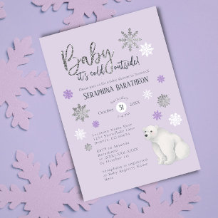 Polar Bear Winter Lila Snowflake Baby Shower Inbjudningar