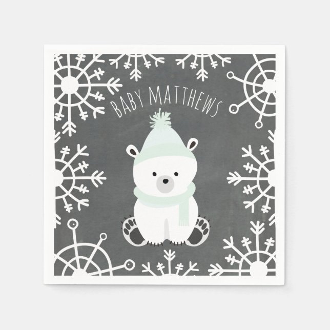 Polar Bear Winter Neutralt Baby Shower Napkins Pappersservett (Framsidan)
