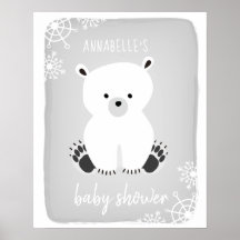 Polar Bear Winter Neutralt Grått Baby Shower Poste