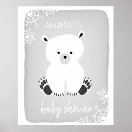 Polar Bear Winter Neutralt Grått Baby Shower Poste Poster