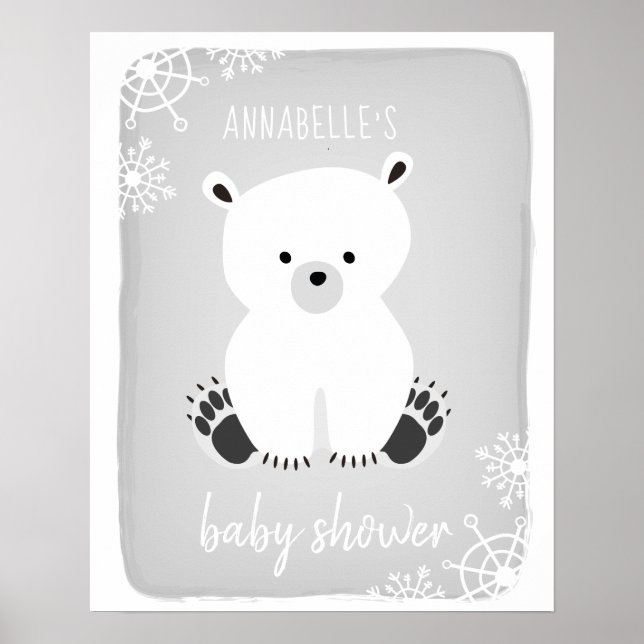 Polar Bear Winter Neutralt Grått Baby Shower Poste Poster (Framsidan)