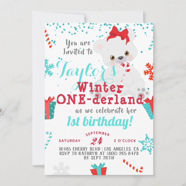 Polar Bear Winter One-derland Birthday-inbjudan Inbjudningar (Framsida)