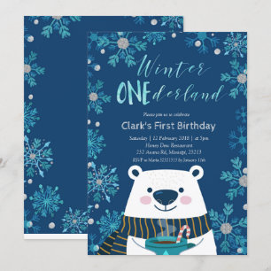 Polar Bear Winter Onederland Birthday Call Inbjudningar