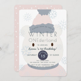 Polar Bear Winter Onederland Girl 1 Birthday Inbjudningar