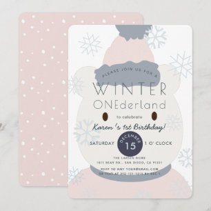 Polar Bear Winter Onederland Girl 1 Birthday Inbjudningar