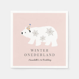 Polar Bear Winter Onederland Rosa 1:a födelsedag Pappersservett