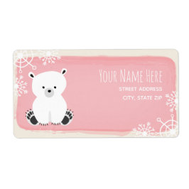 Polar Bear Winter Rosa Girl Baby Shower Fraktsedel
