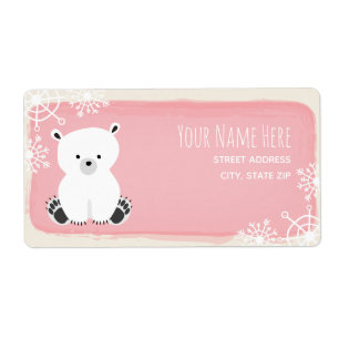 Polar Bear Winter Rosa Girl Baby Shower Fraktsedel