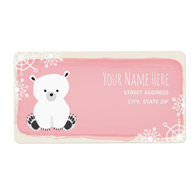 Polar Bear Winter Rosa Girl Baby Shower Fraktsedel (Framsidan)