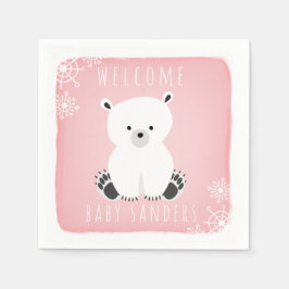 Polar Bear Winter Rosa Girl Baby Shower Pappersservett