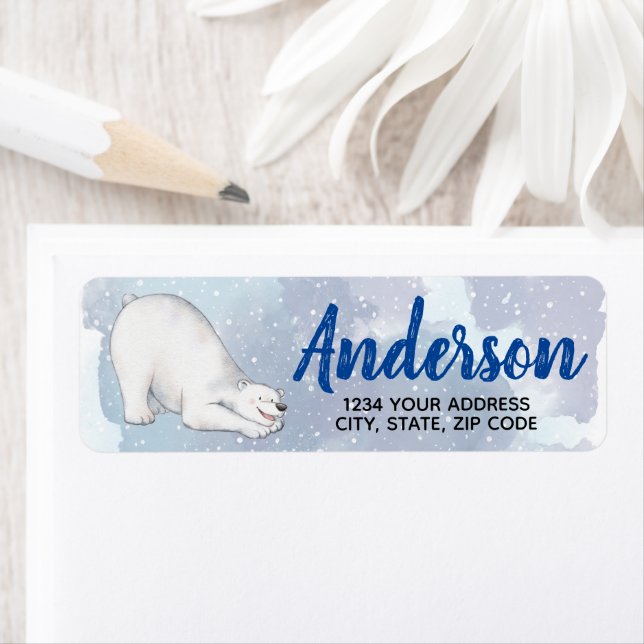 Polar Bear Winter Snö Returadress Etikett (Insitu)