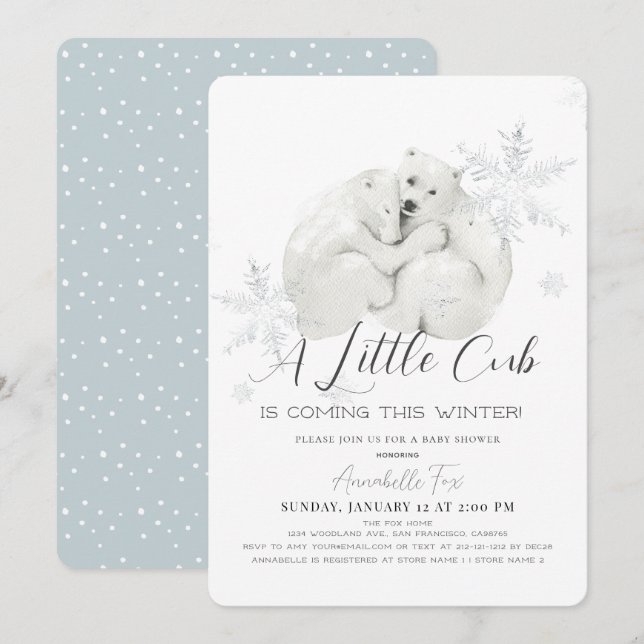 Polar Bear Winter Snowflake Blue Boy Shower Inbjudningar (Fram/baksida)