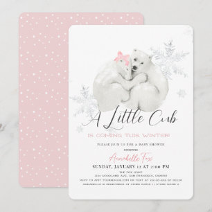 Polar Bear Winter Snowflake Rosa Girl Baby Shower Inbjudningar