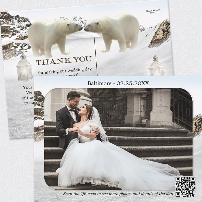 Polar Bear Winter Wedding Photo Tack Postcard Vykort (Skapare uppladdad)