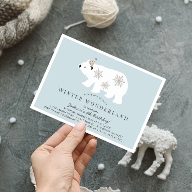Polar Bear Winter Wonderland Blue Birthday Inbjudningar (Skapare uppladdad)