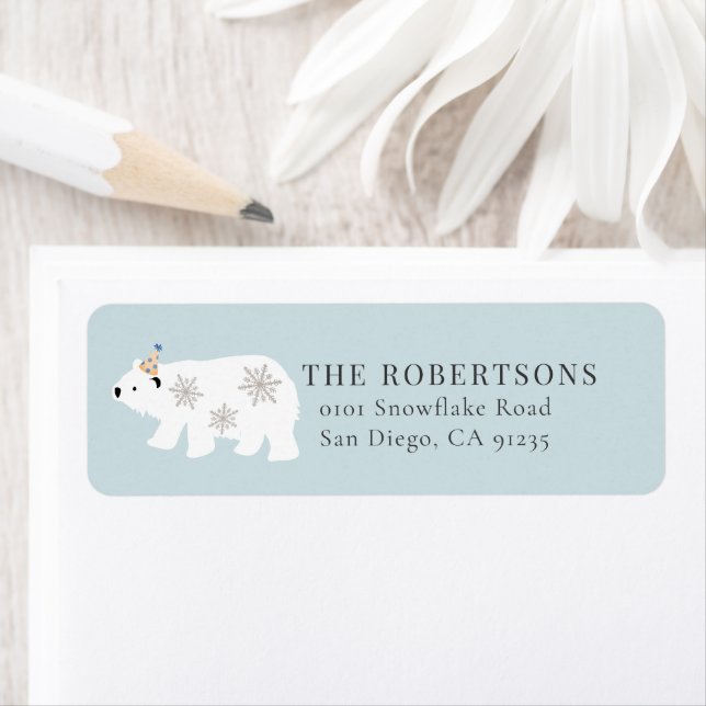 Polar Bear Winter Wonderland Blue Returadress Etikett (Insitu)
