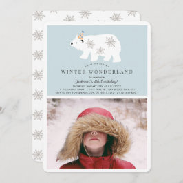 Polar Bear Winter Wonderland Photo Blue Birthday Inbjudningar