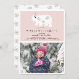 Polar Bear Winter Wonderland Photo Rosa Birthday Inbjudningar
