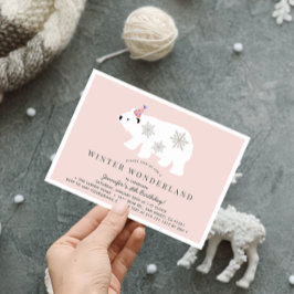Polar Bear Winter Wonderland Rosa Birthday Inbjudningar