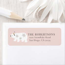 Polar Bear Winter Wonderland Rosa Label Returadress Etikett
