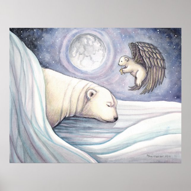 Polar Bear with Angel Watercolor Poster (Framsidan)
