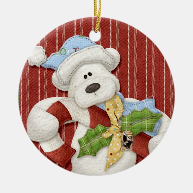 Polar Bear with Candy cane Helgdag Ornament (Framsidan)