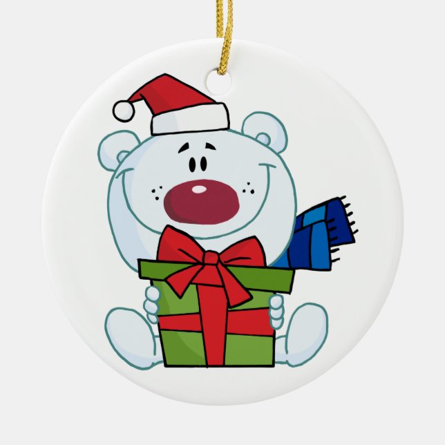 Polar Bear with Gift Keepsak Helgdag Ornament (Framsidan)
