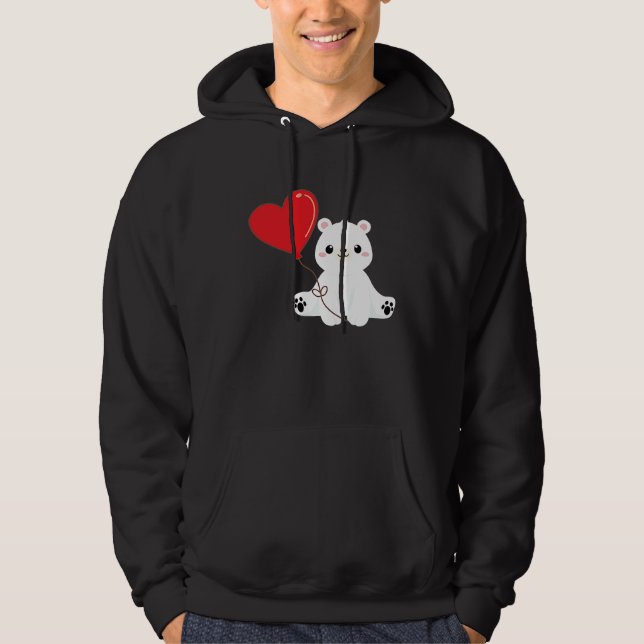 Polar Bear With Heart Balloon Valentines Day Love  Hoodie (Framsida)