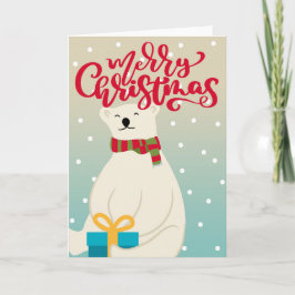 Polar Bear with Helgdag Gift - God jul Kort