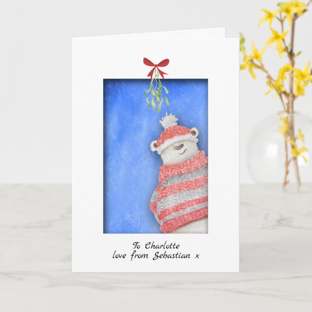 Polar Bear with Mistletojul Kort (Gul blomma)