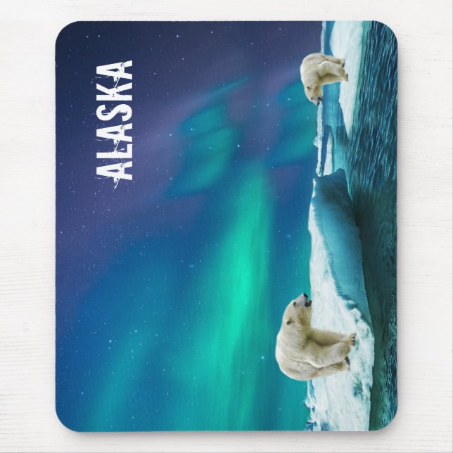 Polar Bear with Northern Ljus Alaska Mouse Pad Musmatta (Framsidan)