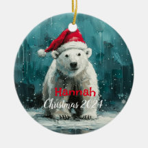 Polar Bear with Santa Cap Ornament
