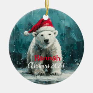 Polar Bear with Santa Cap Ornament