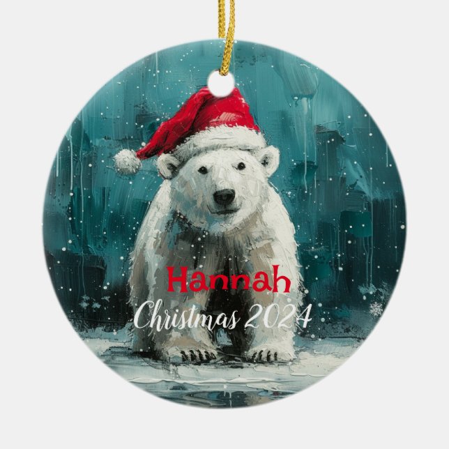 Polar Bear with Santa Cap Ornament (Framsidan)