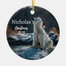 Polar Bear with Santa Cap Personlig Ornament